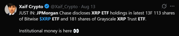 JPMorgan увеличил долю в биткоин-ETF до 356 млн долларов и добавил позиции по XRP